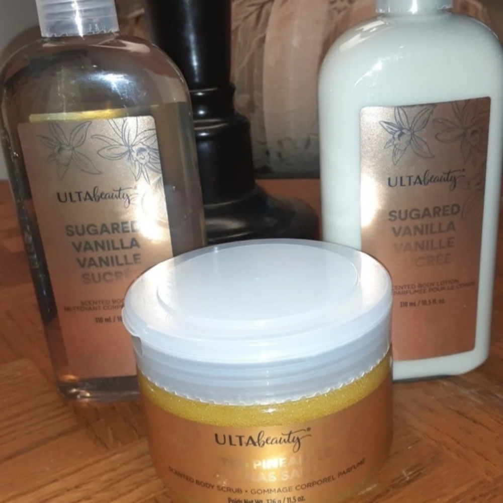 Ulta Sugar Vanilla  body wash,Lotion and Salted Pineapple body scrub